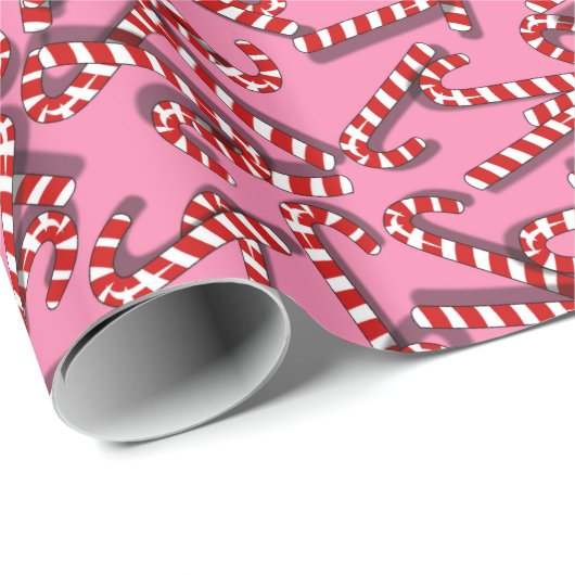 Zuckerstangen auf rosa WeihnachtsPackpapier Geschenkpapier (Rolleneckpunkt)