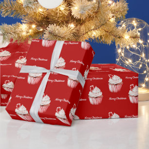 Zuckerstangen-Cupcake-Weihnachten Geschenkpapier
