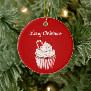 Zuckerstangen-Cupcake-Weihnachten Keramik Ornament