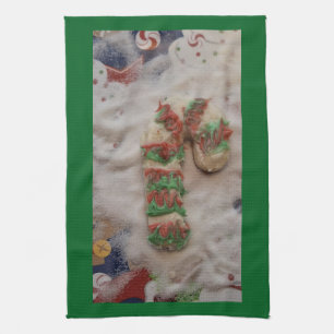 Zuckerstangen-Handtuch auf Grün Geschirrtuch
