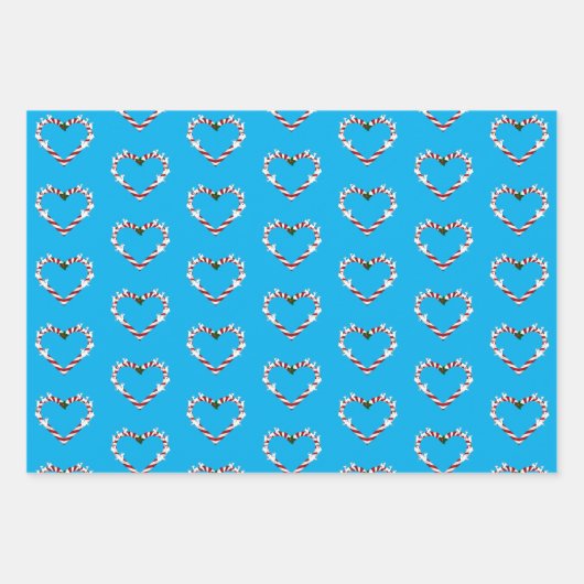 Zuckerstangen Herz Rentiere Geschenkpapier Set (Vorderseite 3)