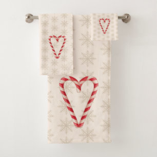 Zuckerstangen-Herz-Schneeflocken-Muster-Festtags- Badhandtuch Set