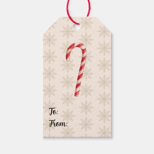 Zuckerstangen-Illustration Schneeflocken-Muster Geschenkanhänger (Vorderseite)