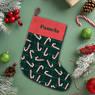 Zuckerstangen-Karo mit individuellem Namen Kleiner Weihnachtsstrumpf
