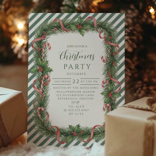 Zuckerstangen-Kranz Weihnachten Einladung
