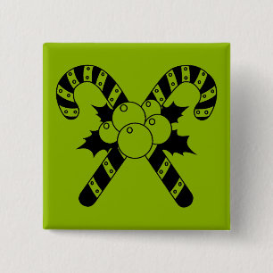 Zuckerstangen & Mistelzweig Schwarzes Frohe Weihna Button
