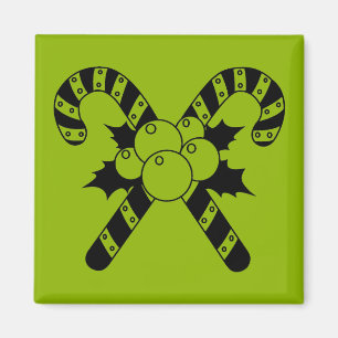 Zuckerstangen & Mistelzweig Schwarzes Frohes Weihn Magnet