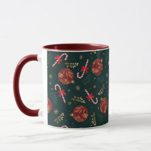 Zuckerstangen Schneeflocken Rote Weihnachtskugeln Tasse