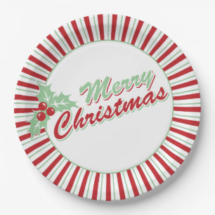 Zuckerstangen-Stechpalme Retro-Weihnachts-Papier Pappteller