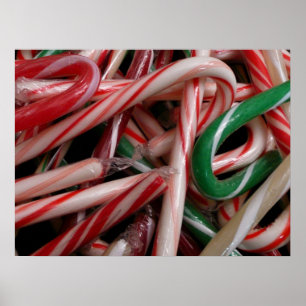 Zuckerstangen Weihnachtsfeiertage Weiß Grün und Ro Poster
