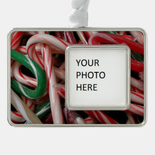 Zuckerstangen Weihnachtsfeiertage Weiß Grün und Ro Rahmen-Ornament Silber