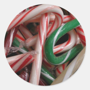 Zuckerstangen Weihnachtsfeiertage Weiß Grün und Ro Runder Aufkleber