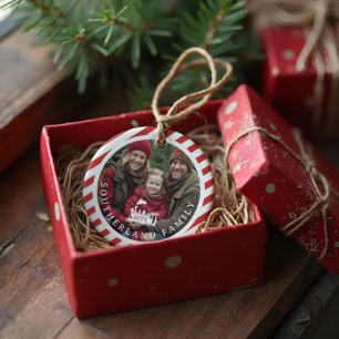 Zuckerstreifen Nordpol-Express Familienfoto Keramik Ornament