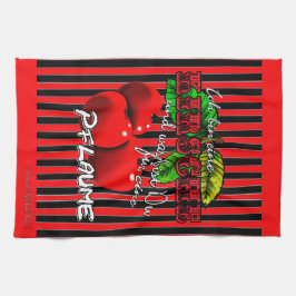 Zuckersüße rote Kirschen mit lustigen Spruch Geschirrtuch