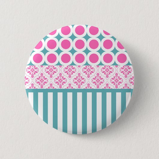 Zuckerwatte-Rosa-blauer Kreis-Streifen-Damast Coll Button (Vorderseite)