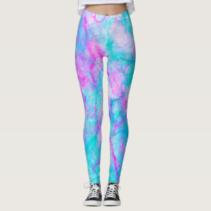 Zuckerwatte-rosa u. blauer Aquarell-Wäsche-Fleck Leggings