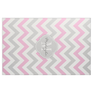 Zuckerwatte-Rosa und graues Zickzack mit Monogramm Stoff