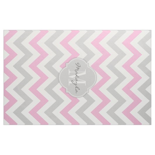 Zuckerwatte-Rosa und graues Zickzack mit Monogramm Stoff (Yard (91,4 cm))
