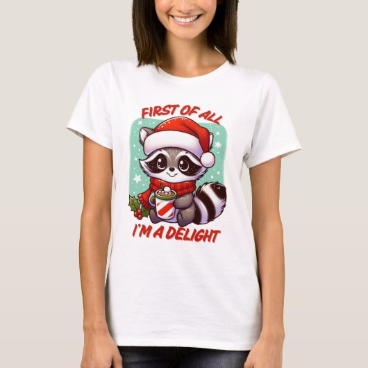 Zuerst bin ich ein Freude Weihnachten Raccoon Funn T-Shirt (Vorderseite)