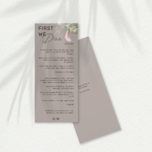 Zuerst essen wir Taupe Tropical Floral Wedding Men Menükarte