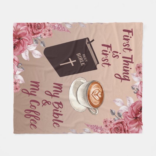 Zuerst meine Bibel und mein Kaffeeblatt Fleecedecke (Vorderseite (Horizontal))