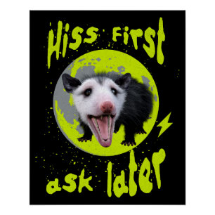 Zuerst zischen, dann fragen Lustiger Opossum-Humor Poster
