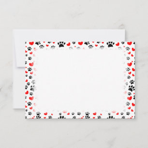 Zufällige Hundepfotenabdrücke und rote Herzen Blan Mitteilungskarte