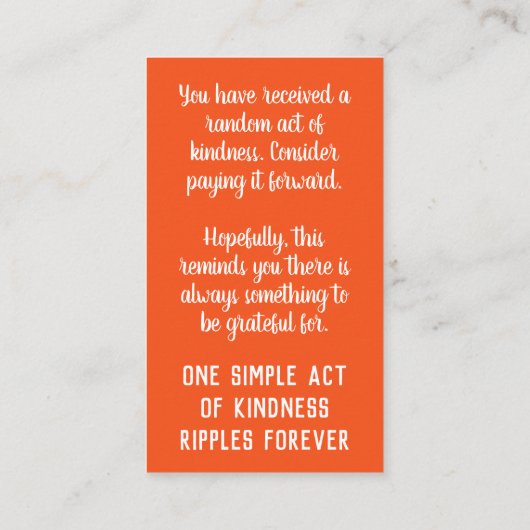 Zufälliger Akt der Freundlichkeit Obdachlosigkeit Visitenkarte (Rückseite)