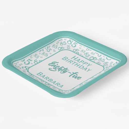 Zufallszahlenmuster des 85. Party Aquamarin/weiß Pappteller (Gewinkelt)