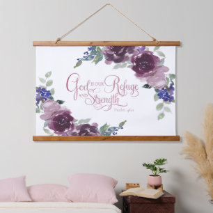 Zuflucht und Stärke lila floral Wandteppich Mit Holzrahmen