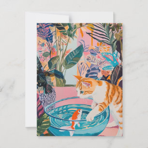 Zufriedene Vintage Katze Postkarte