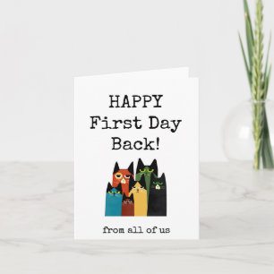 Zufriedener erster Tag Zurück, Welcome Back Card Karte