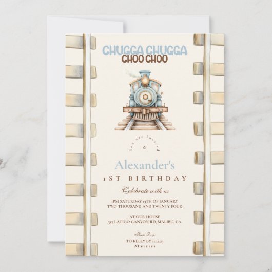 Zug 1. Geburtstag Einladung (Vorderseite)