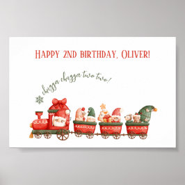 Zug 2. Geburtstag Wasserfarben Weihnachtsmann Part Poster
