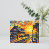 Zug bei Sonnenuntergang Postkarte (Stehend Vorderseite)