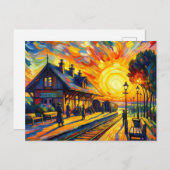 Zug bei Sonnenuntergang Postkarte (Vorne/Hinten)