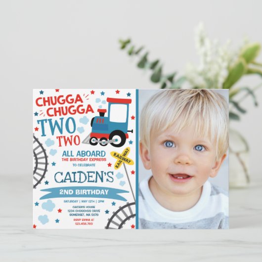Zug Birthday Einladung Chugga Chugga zwei Zug (Stehend Vorderseite)