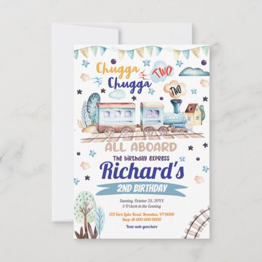 Zug Birthday Einladung Chugga Chugga zwei zwei (Vorderseite)