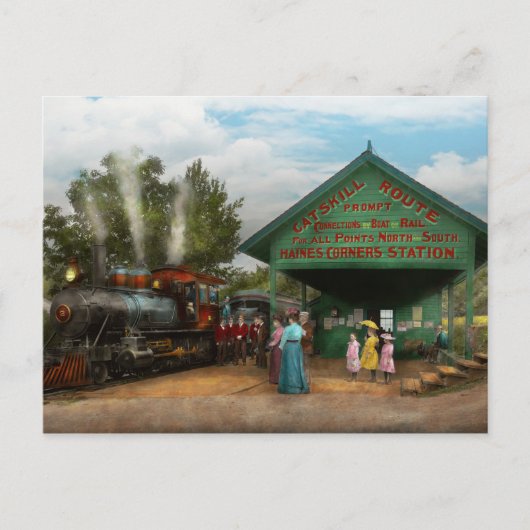 Zug - Catskill, NY - Gewartet für Abfahrt 1902 Postkarte (Vorderseite)