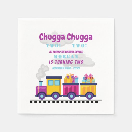 Zug Chugga Choo Cartoon Zweites Geburtstag Serviette (Vorderseite)