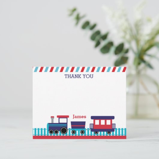 Zug Danke Karte - Navy Blue & Red (Stehend Vorderseite)