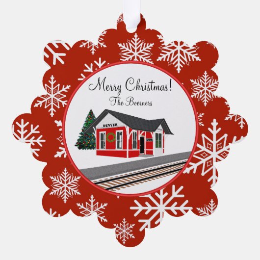 Zug Depot Zeichnend Papierzauberkarte Ornament Karte (Rückseite)