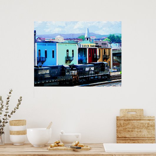 Zug, der von zwei Lokomotiven Roanoke VA gezogen w Poster (Küche)