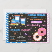 Zug & Donut-Joint-Geburtstag Einladung (Vorderseite)