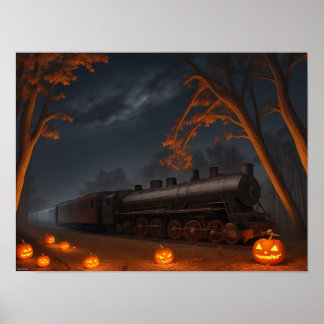 Zug durch einen Halloween-Wald Poster
