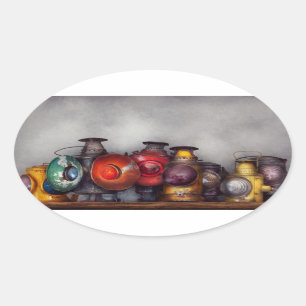 Zug - eine Sammlung Eisenbahnlaternen Ovaler Aufkleber