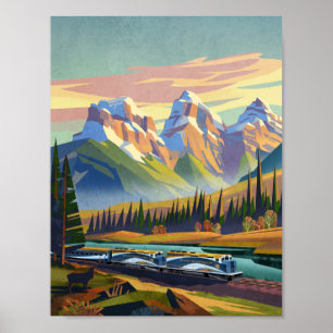 Zug fährt durch die Rocky Mountains Poster