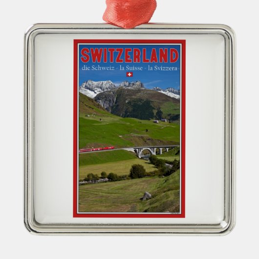 Zug-Fahrt durch die Schweizer Alpen Silbernes Ornament (Vorne)