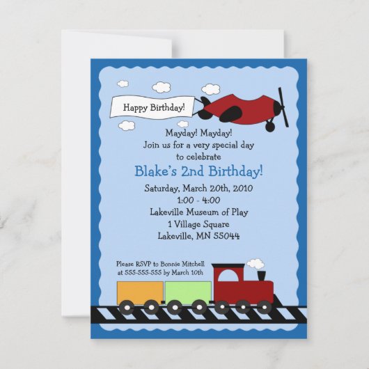 Zug & Flugzeug 4x5 niedlicher Junge Einladung zum (Vorderseite)