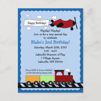 Zug & Flugzeug 4x5 niedlicher Junge Einladung zum 